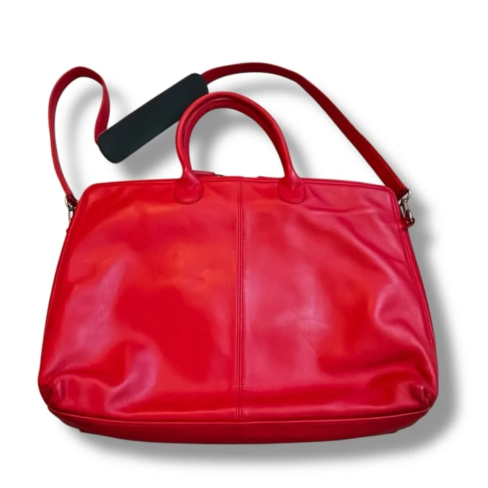 Levenger Briefcase Laptop Messenger Bag Red Leather Shoulder Strap Vintage